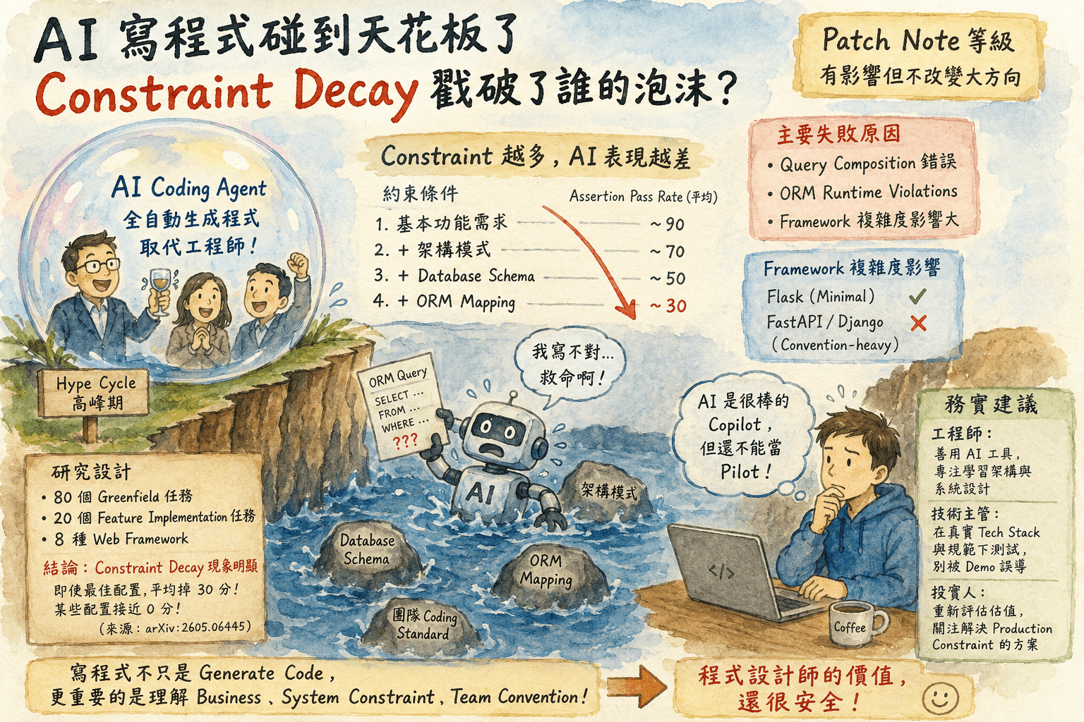 為什麼 AI Agent 還取代不了程式設計師 — 約束衰減問題解析