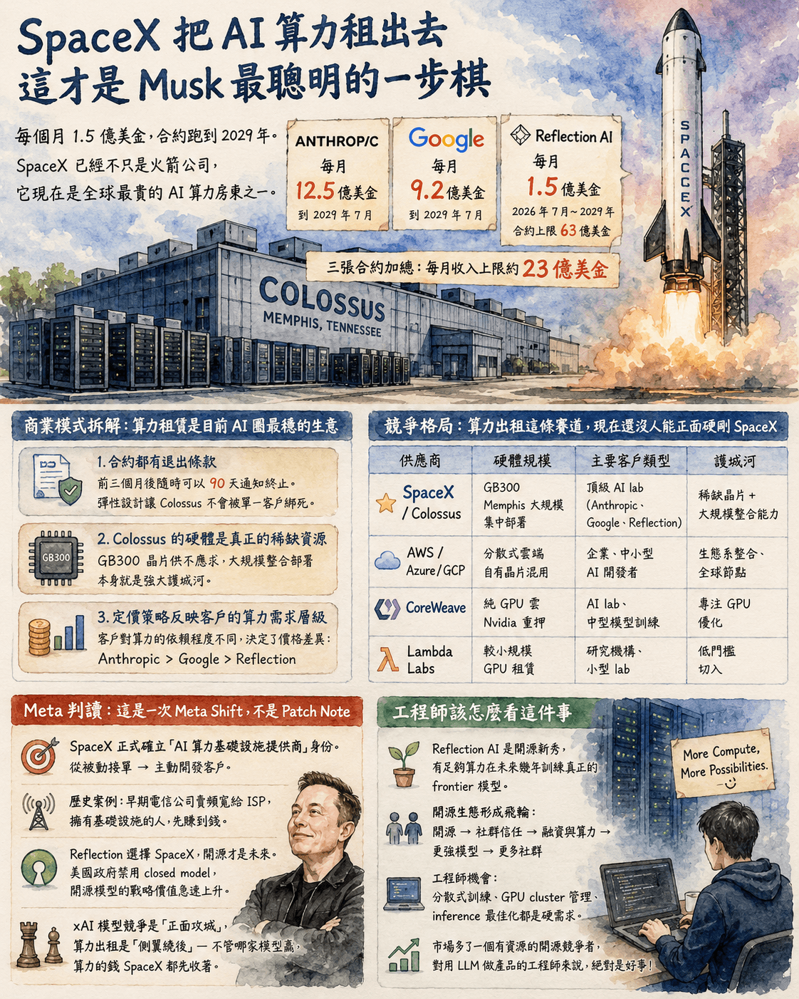 SpaceX 又簽 AI 算力協議 — Musk 的 AI 版圖到底在佈什麼局?