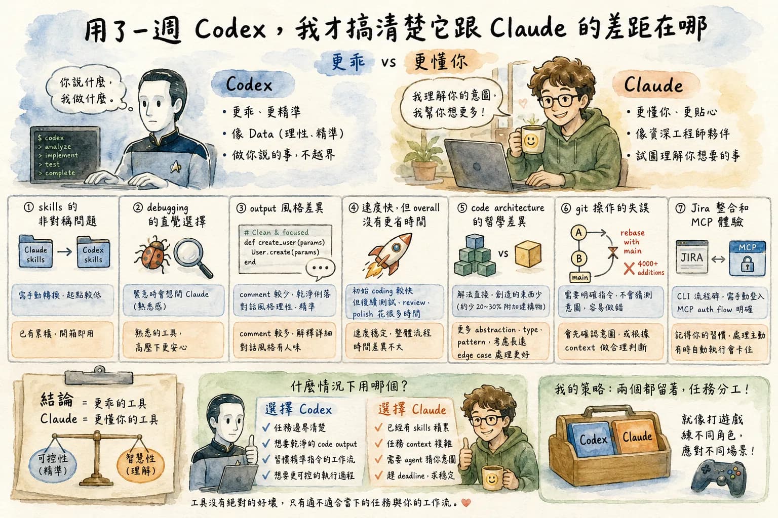 用了一週 Codex 之後,我才知道它跟 Claude 適合做不同的事